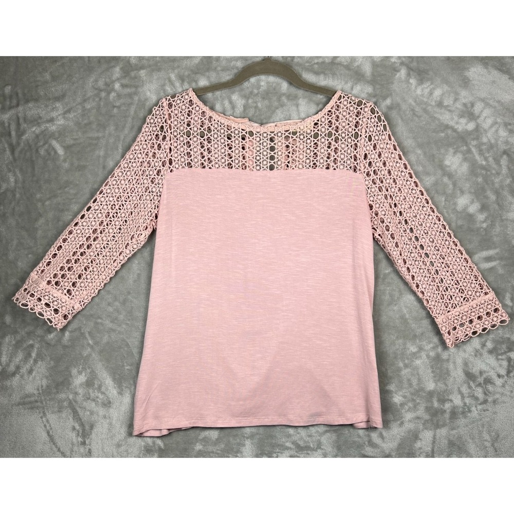 Adiva Pink Crochet Womens‎ MED Cross Grain Ribbon Tie Back Cottagecore Coquette